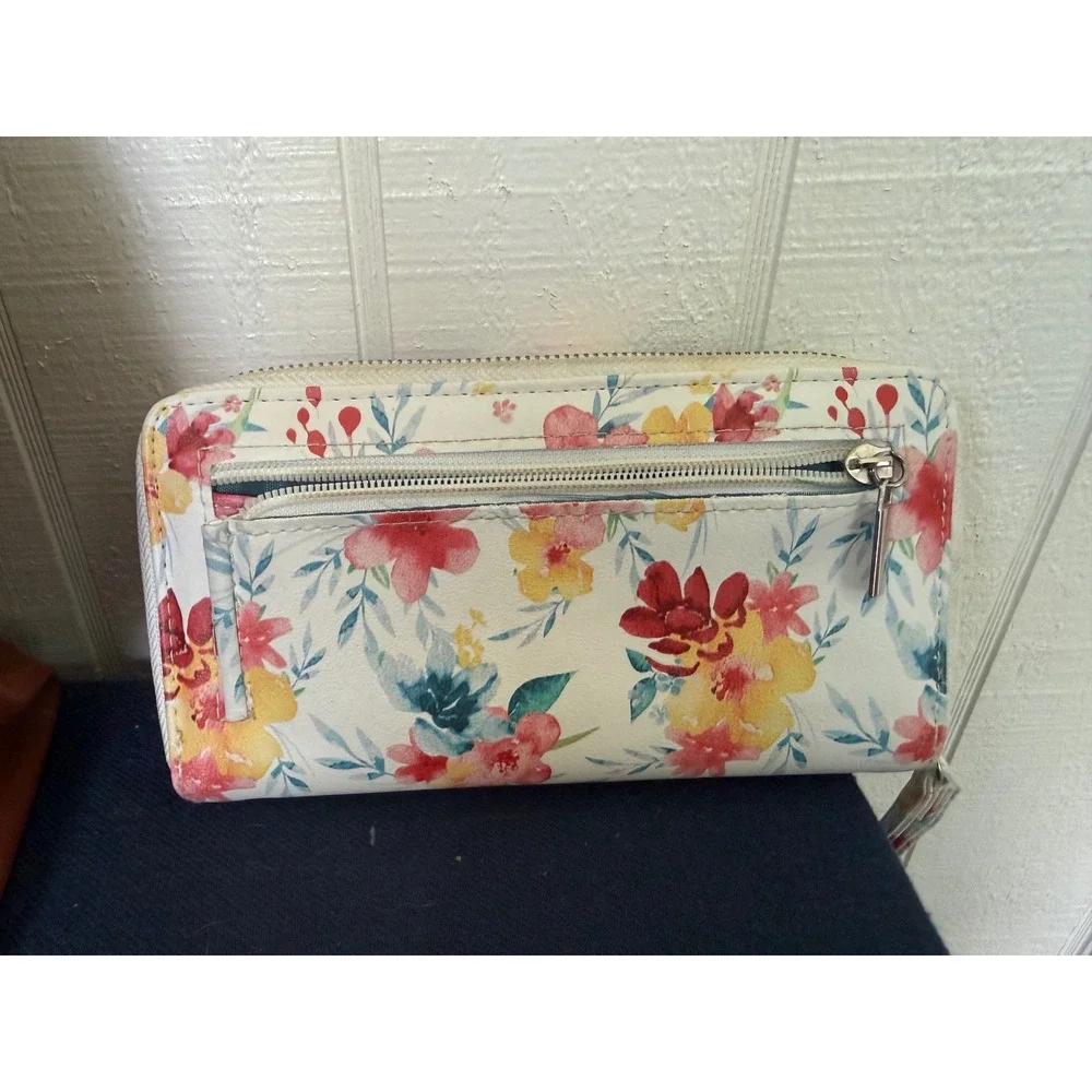 Bundle Cognac Saffiano Laptop Tote Bag and Floral Zip Around Wallet Set - Picture 7 of 8